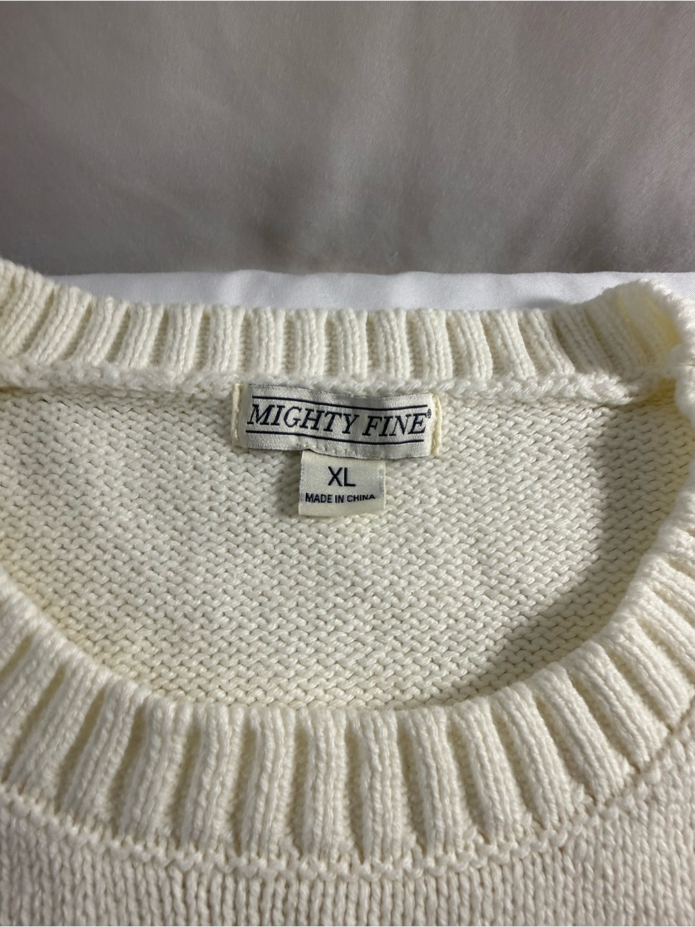 Mighty Fine Ivory Crewneck Sweater with Knit American Flag - Picture 2 of 4